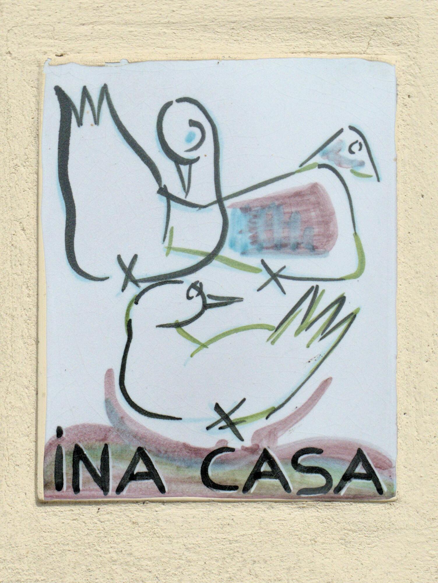 Autore non identificato, targa ceramica *INA Casa*, (1949-1963), via Enrico Catellani, Padova