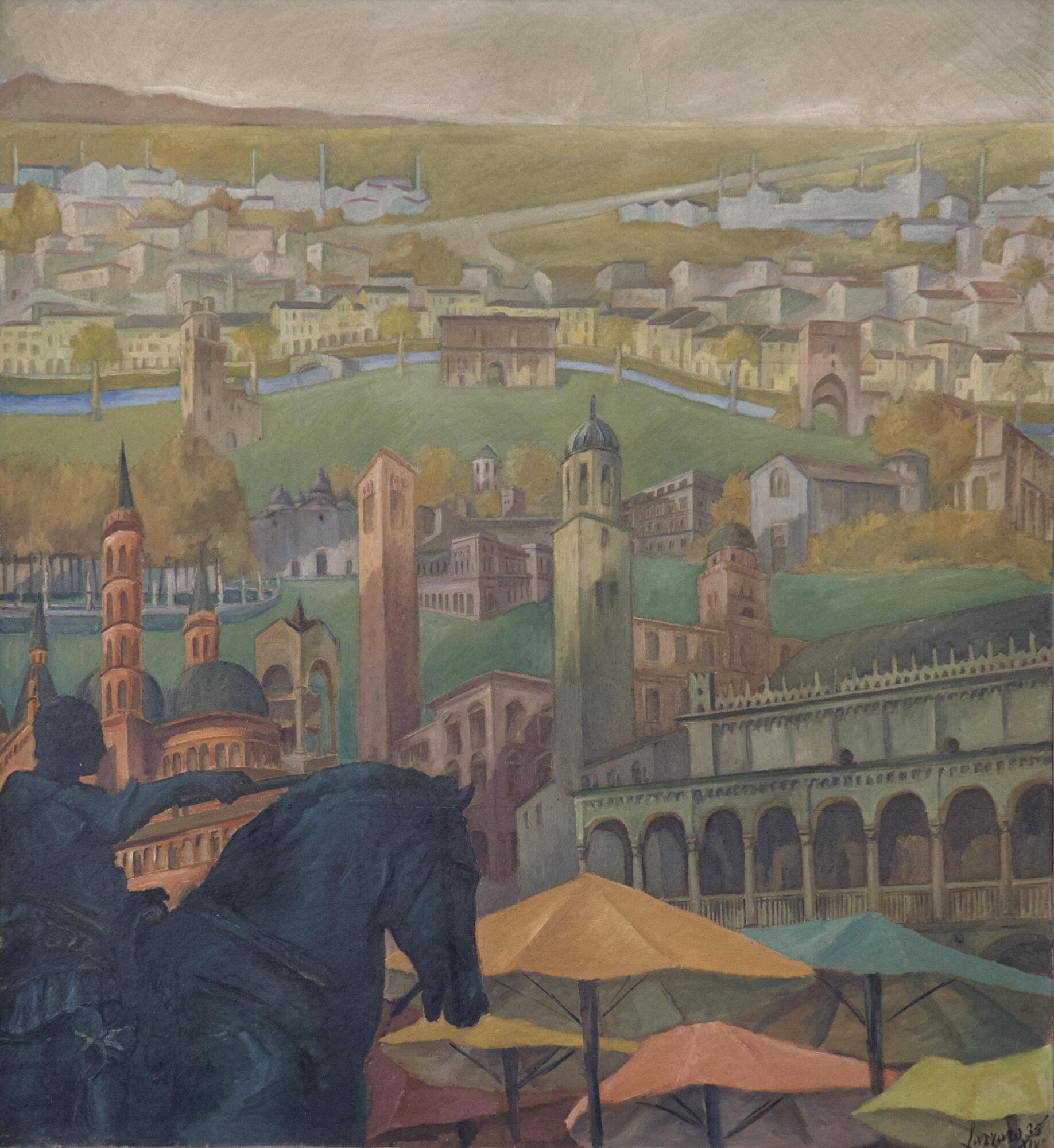 Dino Lazzaro, *Dipinto dedicato a Padova*, grande dipinto su tela, 1935, palazzo Santo Stefano, ala ristrutturata da Angelo Pisani nel 1934-35, piazza Antenore 3, Padova