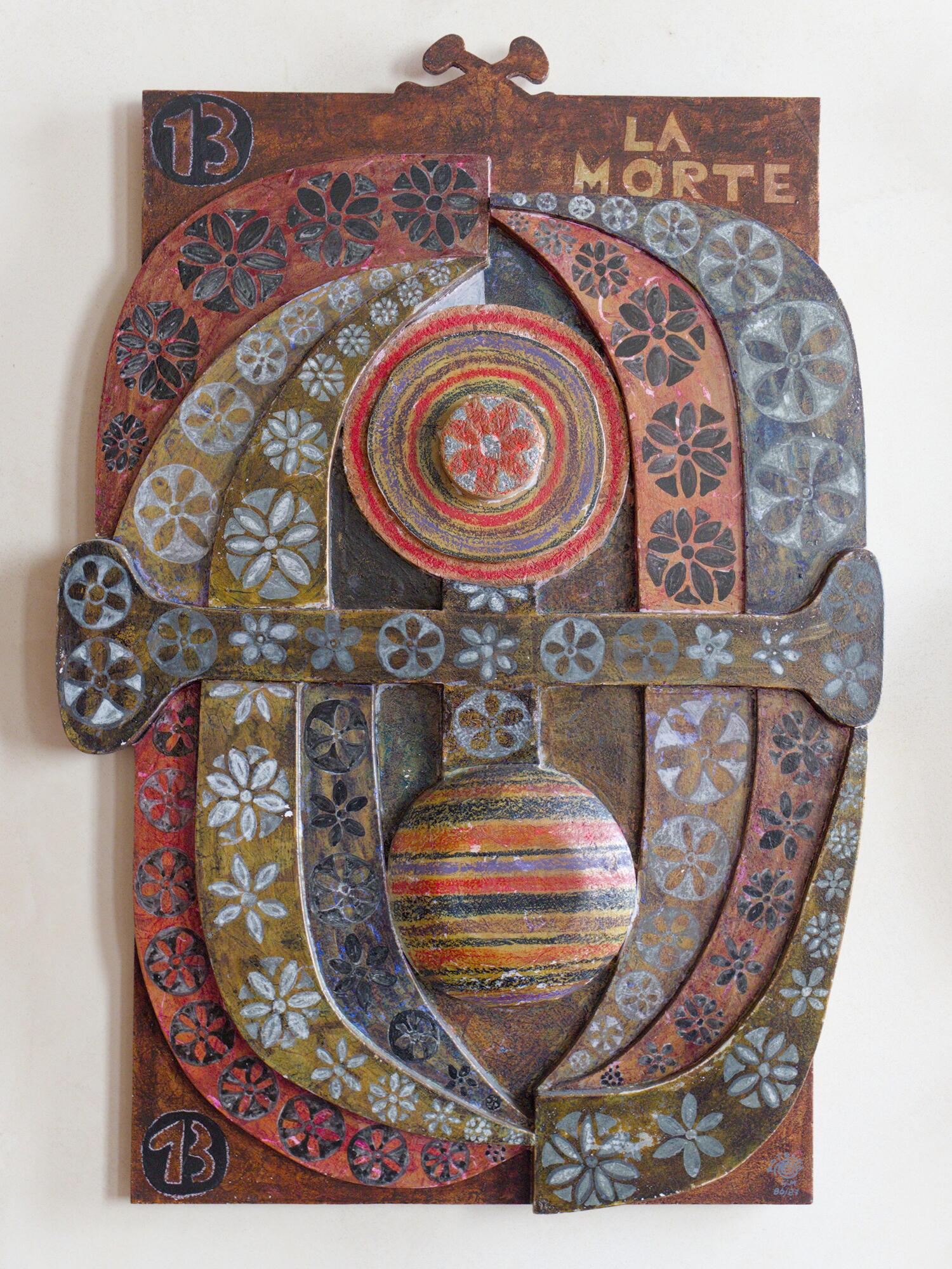 Gianmaria Potenza, *I tarocchi. La morte*, tavola lignea a più spessori dipinta a tempera, cera e oro, 1987, Banca Monte dei Paschi di Siena, via Giuseppe Verdi 13/15, Padova