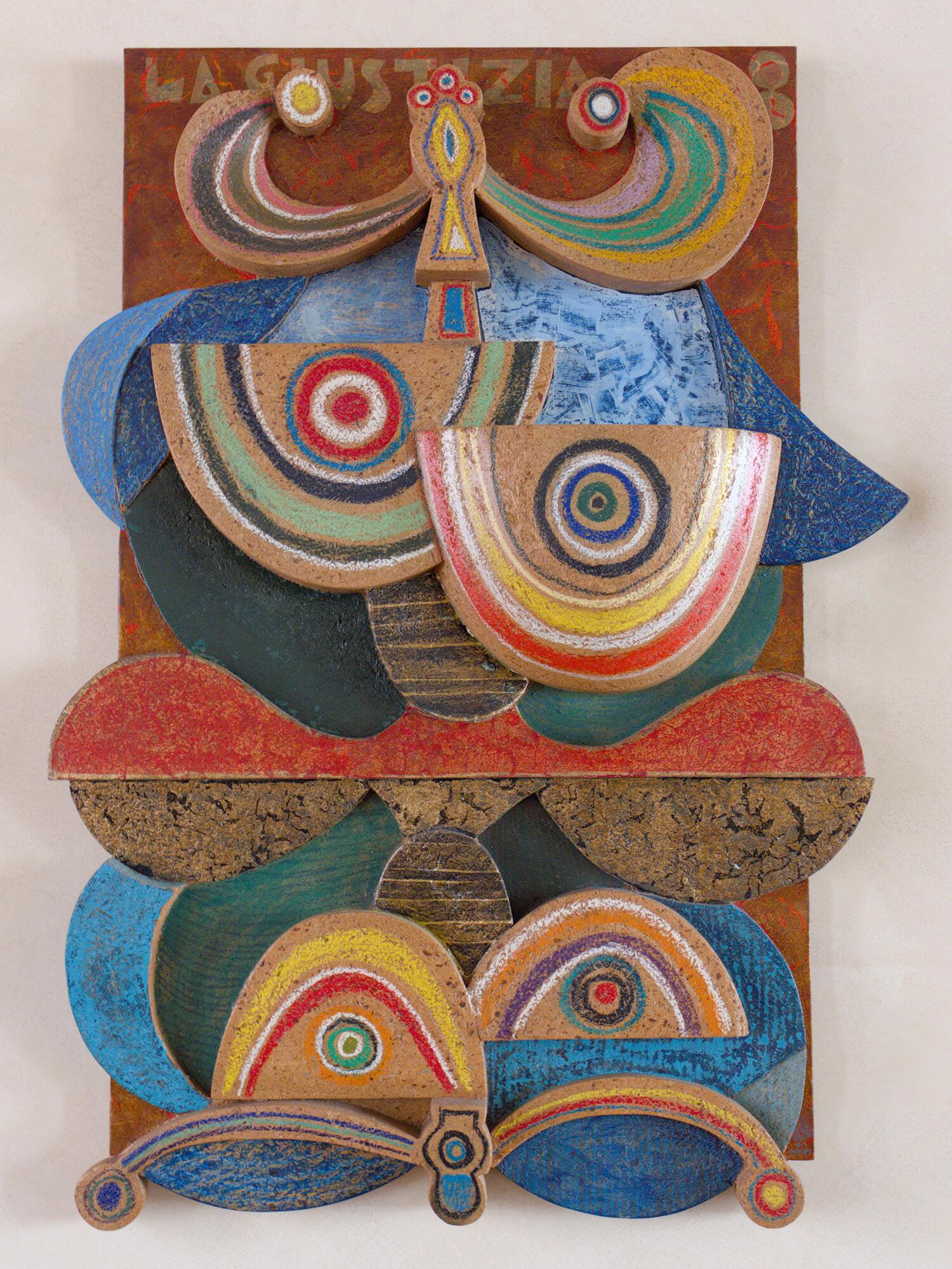 Gianmaria Potenza, *I tarocchi. La giustizia*, tavola lignea a più spessori dipinta a tempera, cera e oro, 1987, Banca Monte dei Paschi di Siena, via Giuseppe Verdi 13/15, Padova