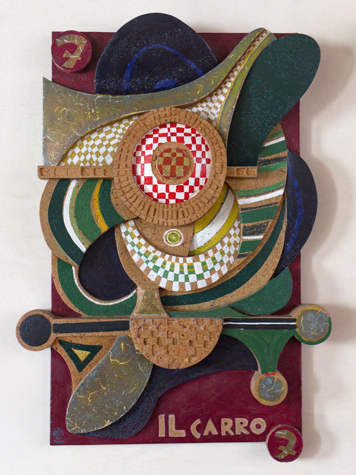 Gianmaria Potenza, *I tarocchi. Il carro*, tavola lignea a più spessori dipinta a tempera, cera e oro, 1987, Banca Monte dei Paschi di Siena, via Giuseppe Verdi 13/15, Padova