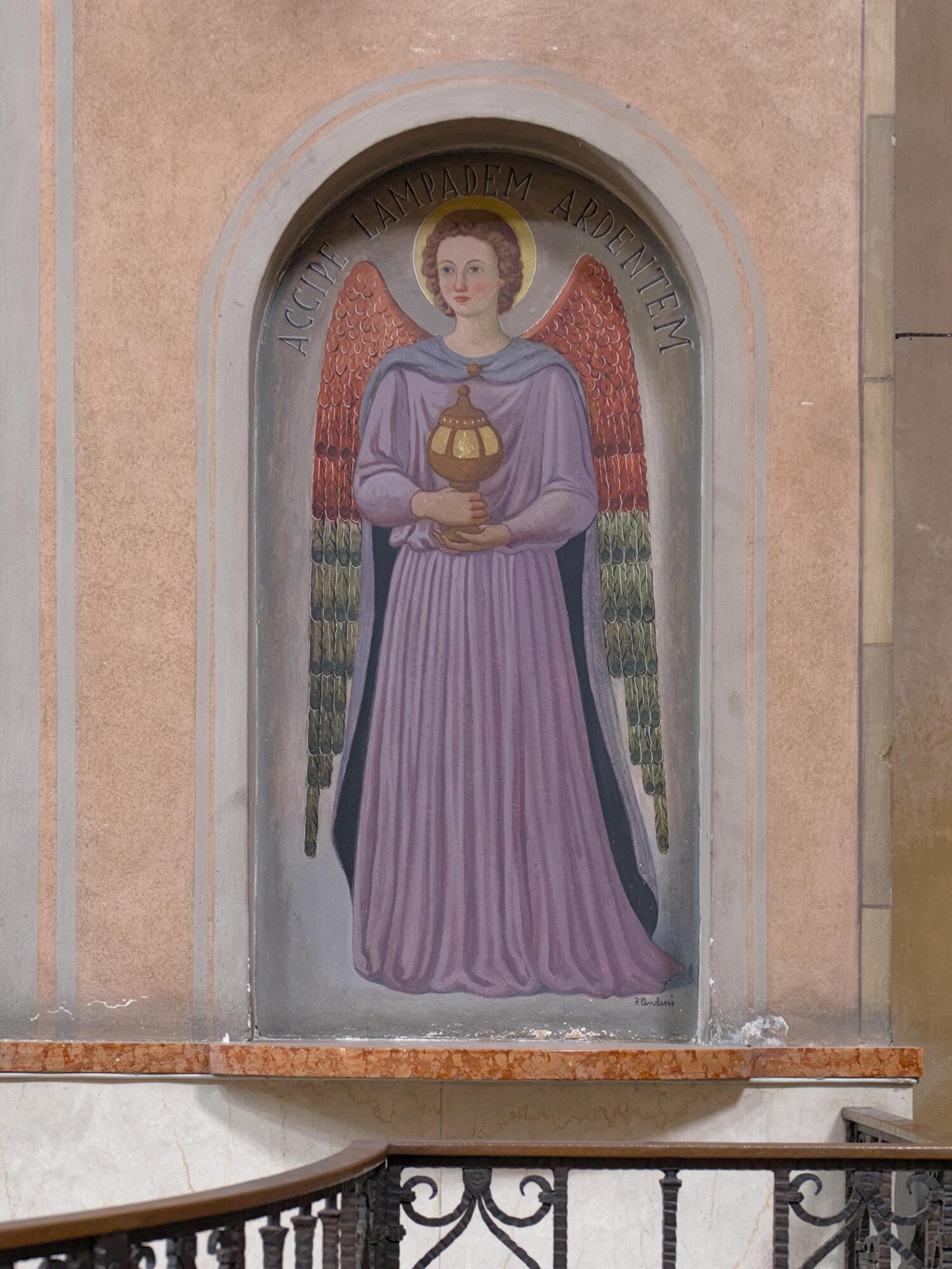 Fulvio Pendini, angelo, affresco, 1953, battistero della chiesa del Carmine, piazza Petrarca 1, Padova