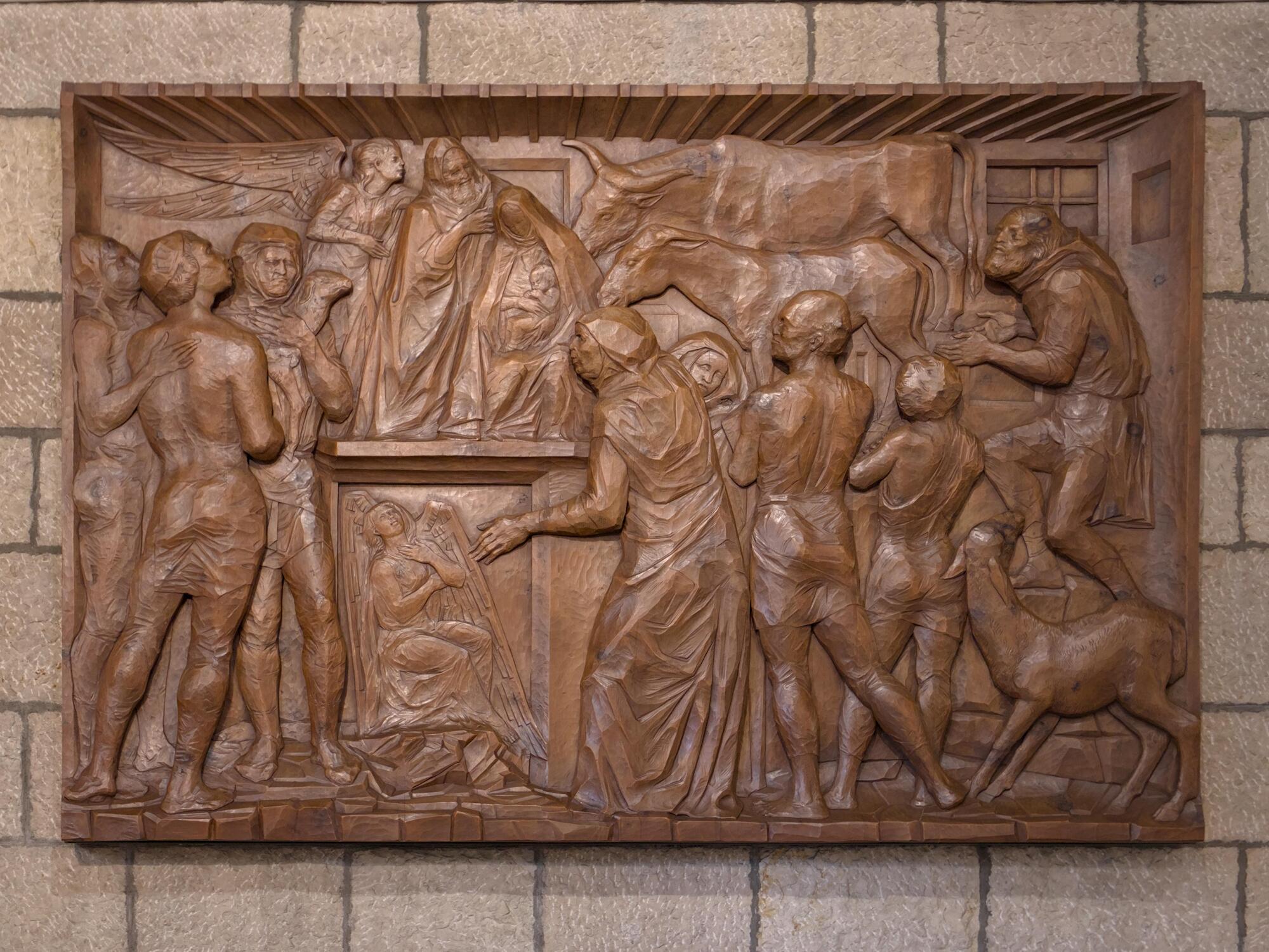 Amleto Sartori, bassorilevo in legno, chiesa dell'Opera della Provvidenza S. Antonio (Giulio Brunetta, 1955-59), via della Provvidenza 68, Sarmeola di Rubano, Padova