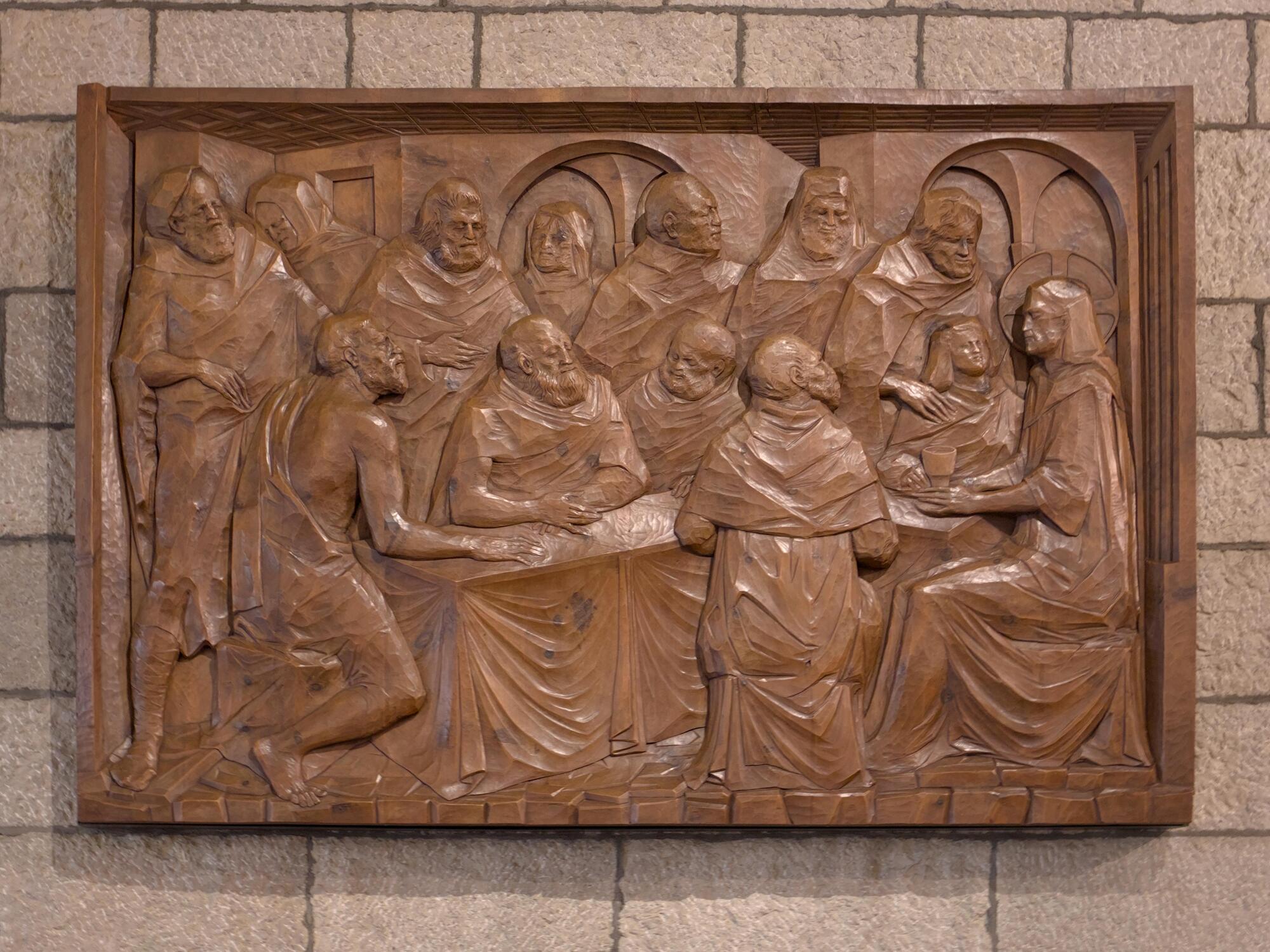 Amleto Sartori, bassorilevo in legno, chiesa dell'Opera della Provvidenza S. Antonio (Giulio Brunetta, 1955-59), via della Provvidenza 68, Sarmeola di Rubano, Padova