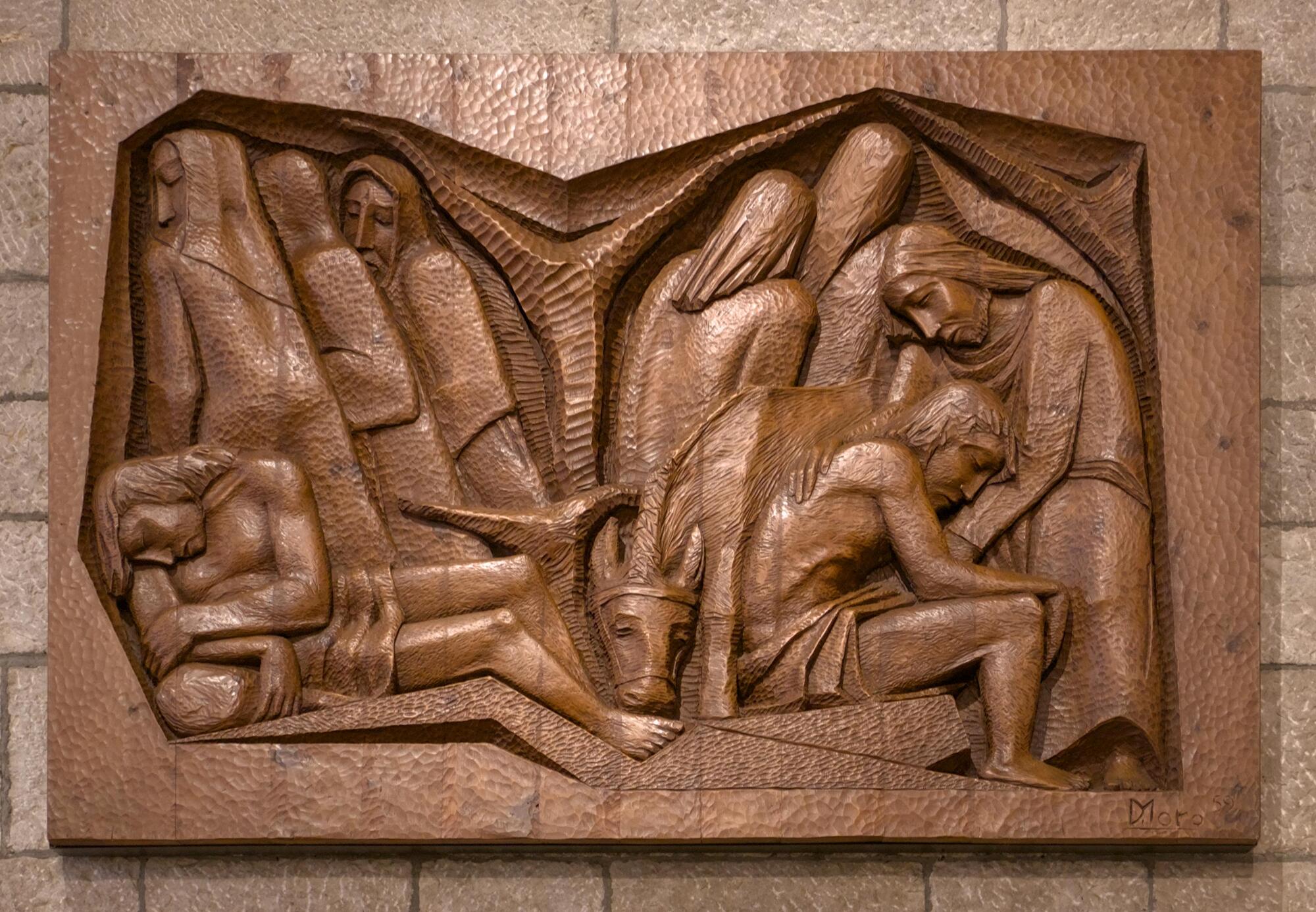 Dante Murer (Moro), bassorilevo in legno (1959), chiesa dell'Opera della Provvidenza S. Antonio (Giulio Brunetta, 1955-59), via della Provvidenza 68, Sarmeola di Rubano, Padova