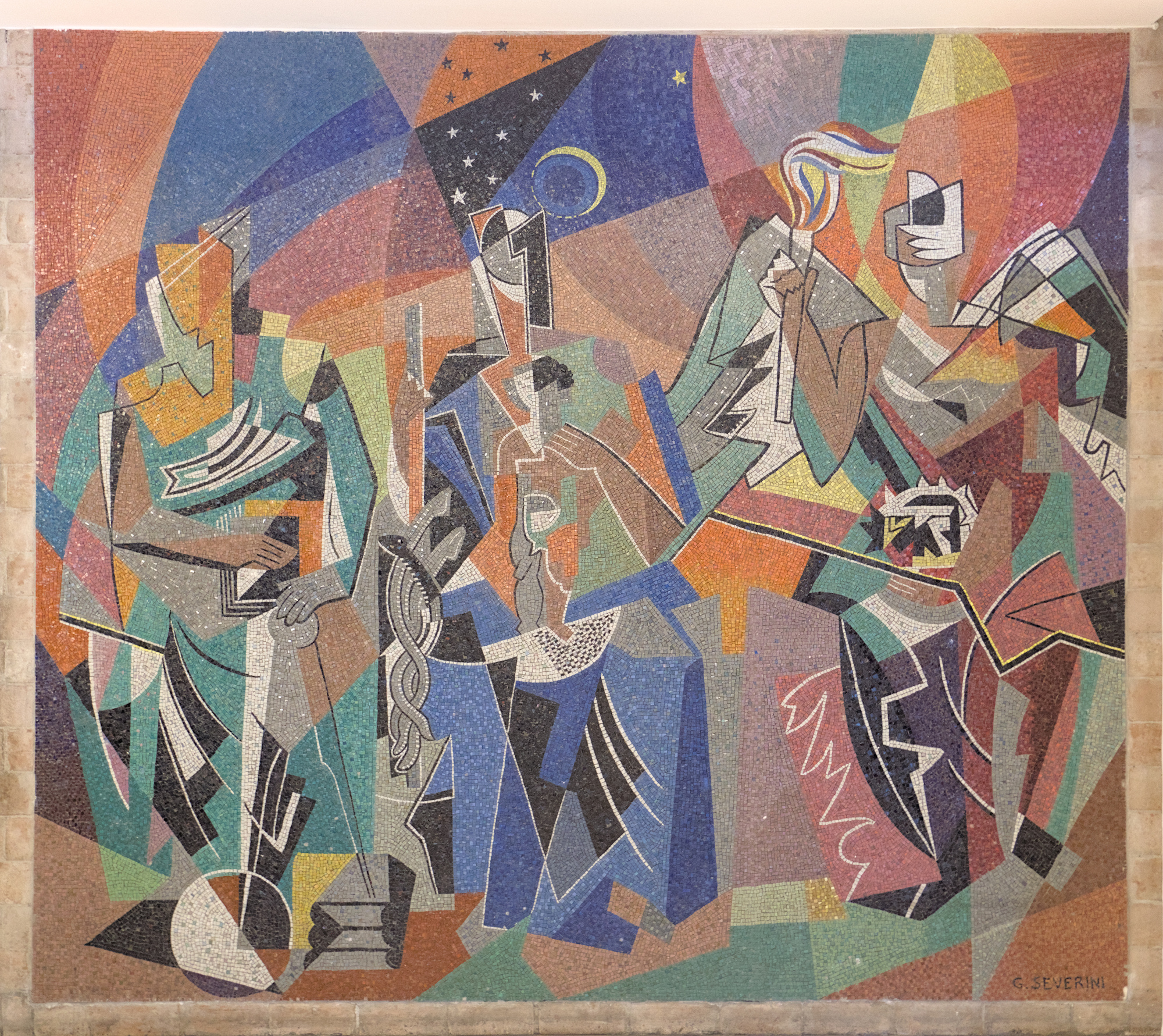 Gino Severini (realizzazione: Gruppo Mosaicisti, Ravenna), *Allegoria della salute infantile*, mosaico parietale, 1956, ingresso della clinica pediatrica (Daniele Calabi, 1951-56), via Nicolò Giustiniani 3, Padova