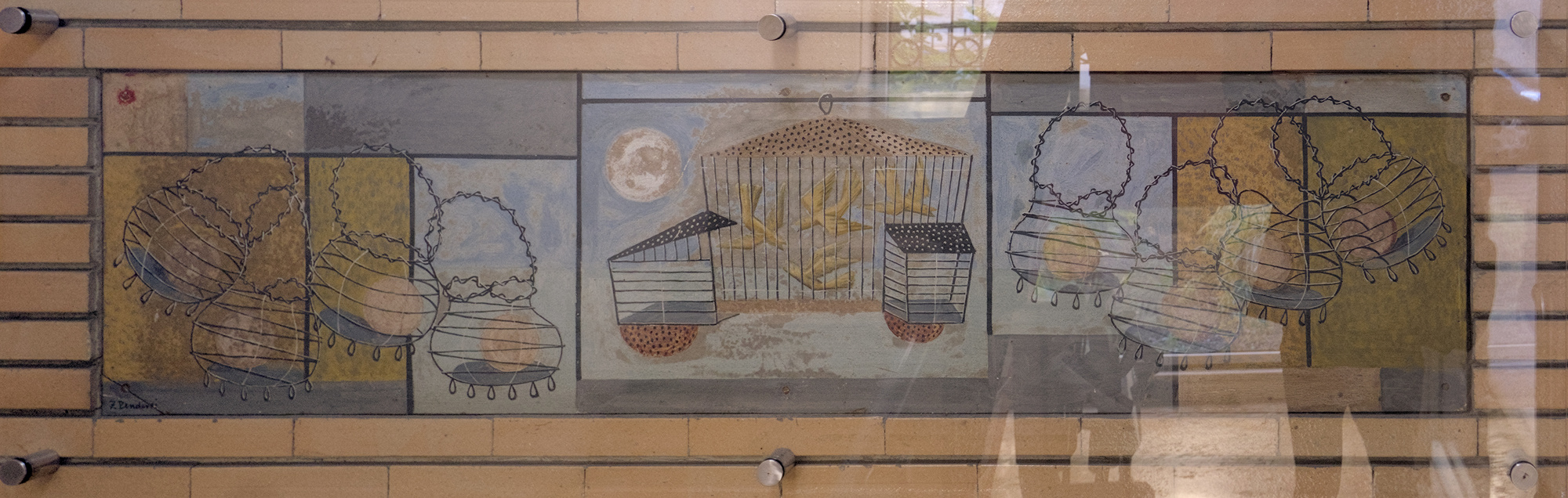 Fulvio Pendini, piccolo dipinto, 1958, ingresso del palazzo al civico 80 di via Beato Pellegrino, complesso edilizio (Raoul Pillepich e Gino Rossi, 1955-58), Padova