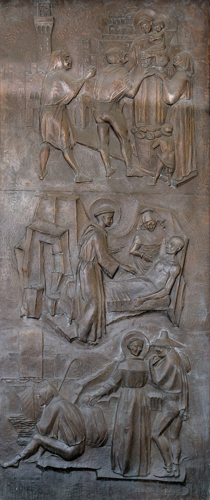 Amleto Sartori (progetto), *Storie di Sant'Antonio* (rame sbalzato di Pietro Rossato e Renato Vanzelli), Piazza del Santo, Padova