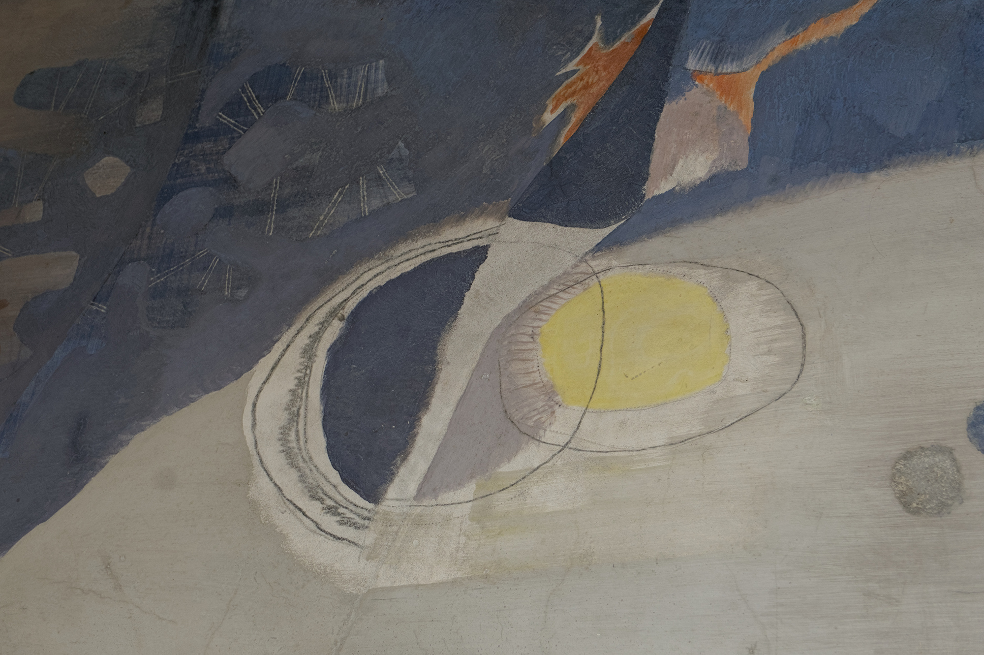 Gino Morandi (Morandis), pittura parietale, 1964-66, atrio del policlinico universitario (Giulio Brunetta, 1957-61), via Giustiniani 2, Padova
