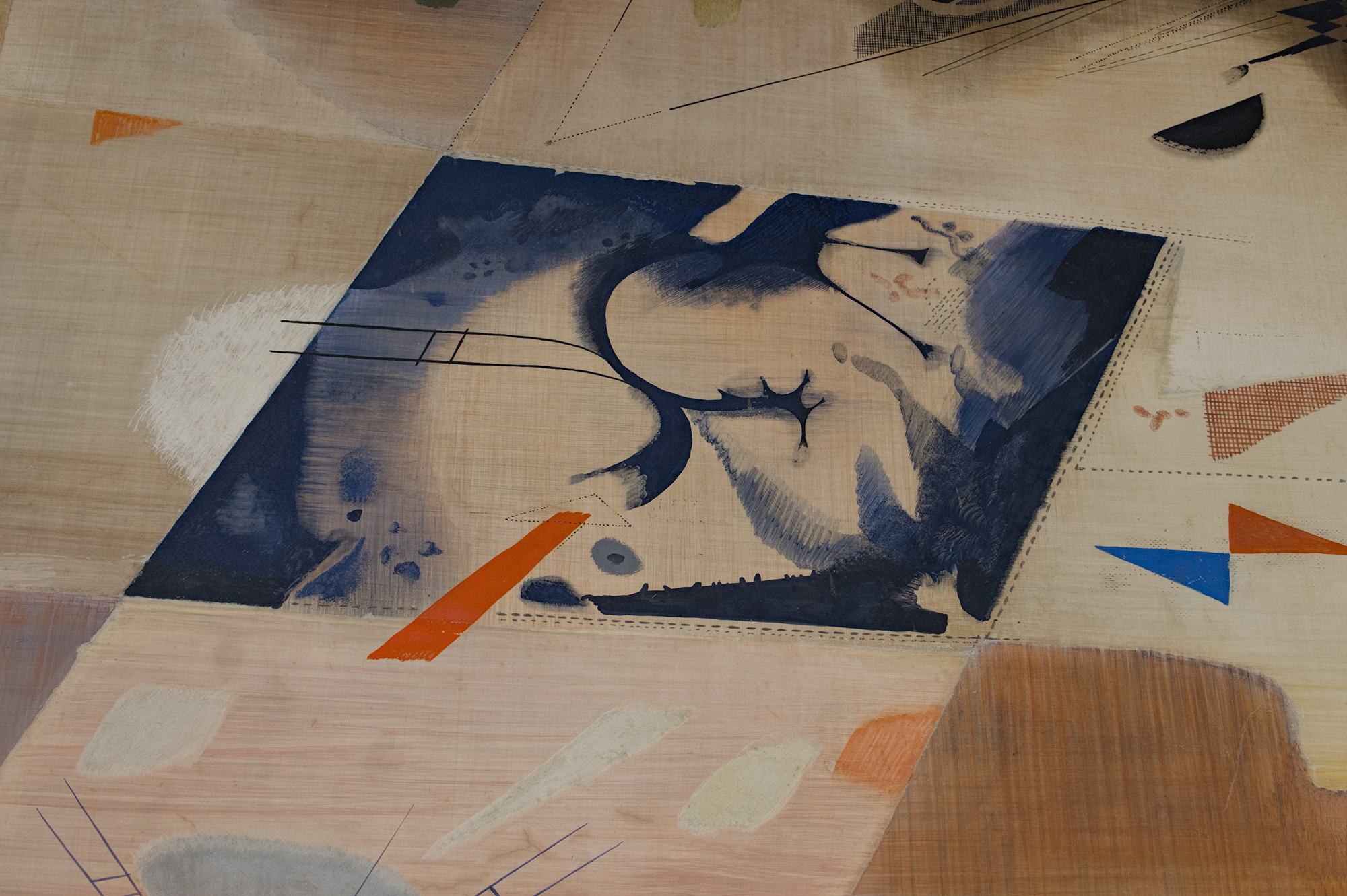 Gino Morandi (Morandis), pittura parietale, 1964-66, atrio del policlinico universitario (Giulio Brunetta, 1957-61), via Giustiniani 2, Padova