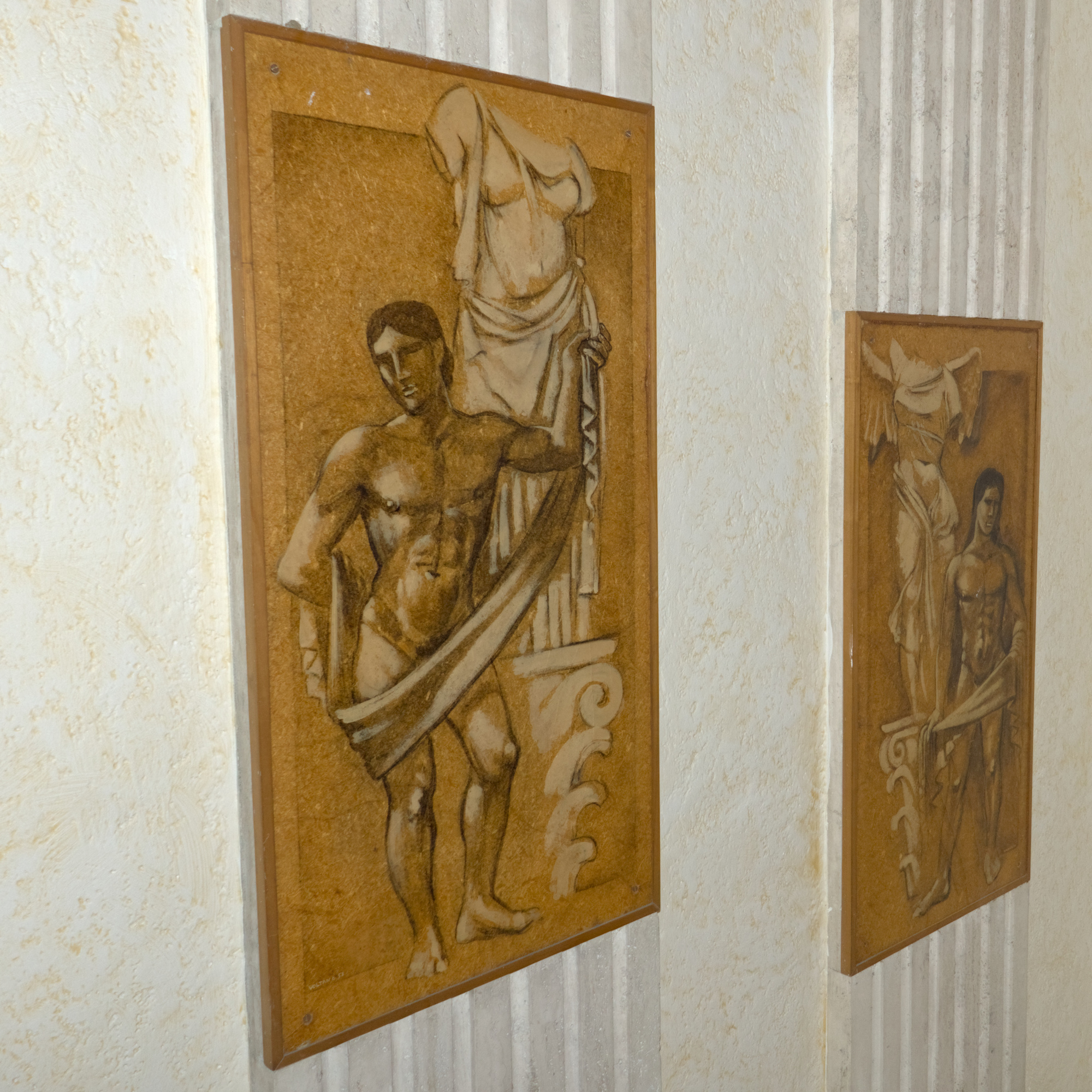 Autore non identificato, due piccoli pannelli dipinti in via Beato Pellegrino 90, complesso edilizio (Raoul Pillepich e Gino Rossi, 1955-58), Padova