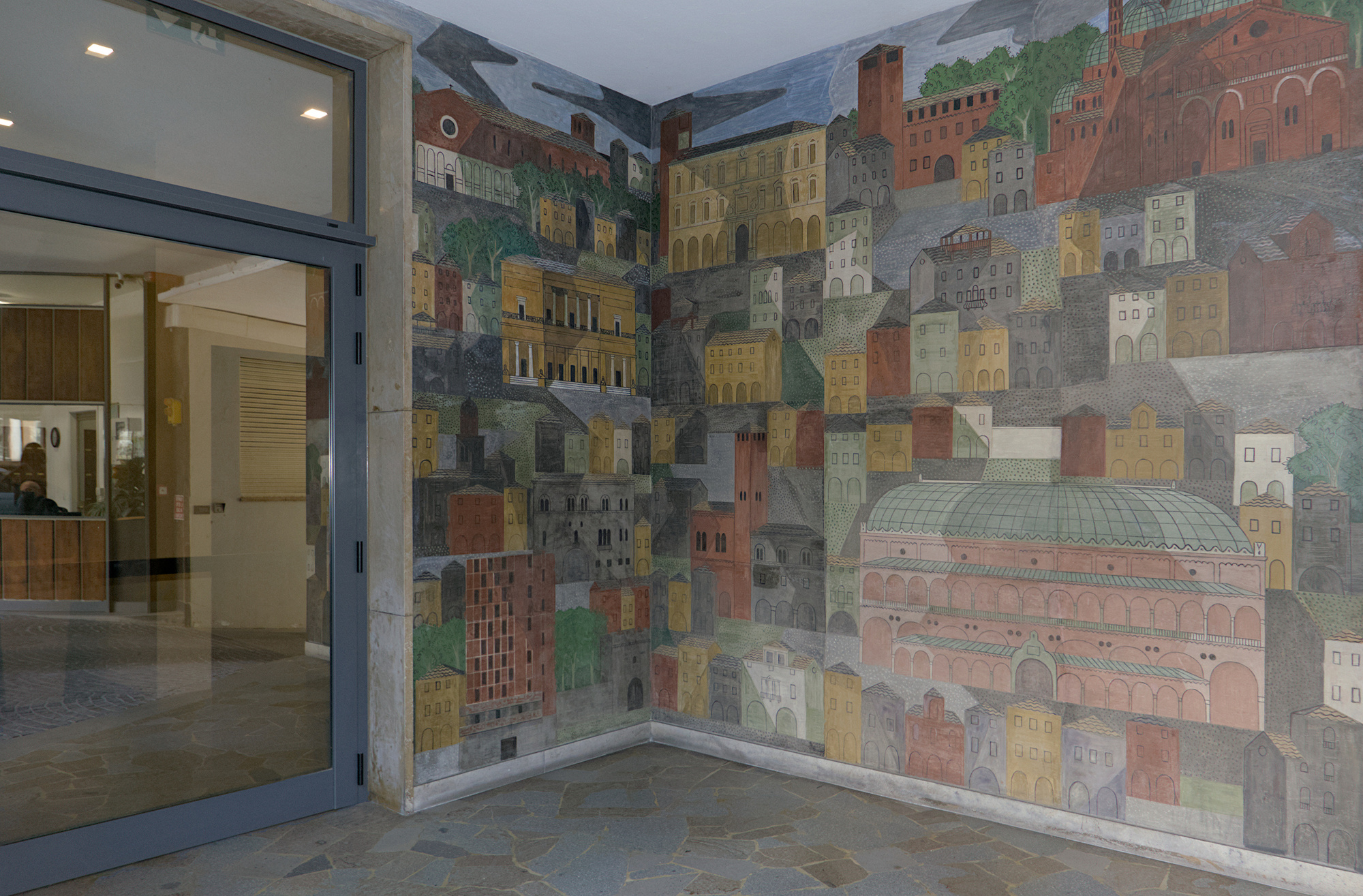 Fulvio Pendini, ingresso di palazzo Quirinetta (Giulio Brunetta, 1952-57), circa 1956, Piazza Insurrezione, Padova