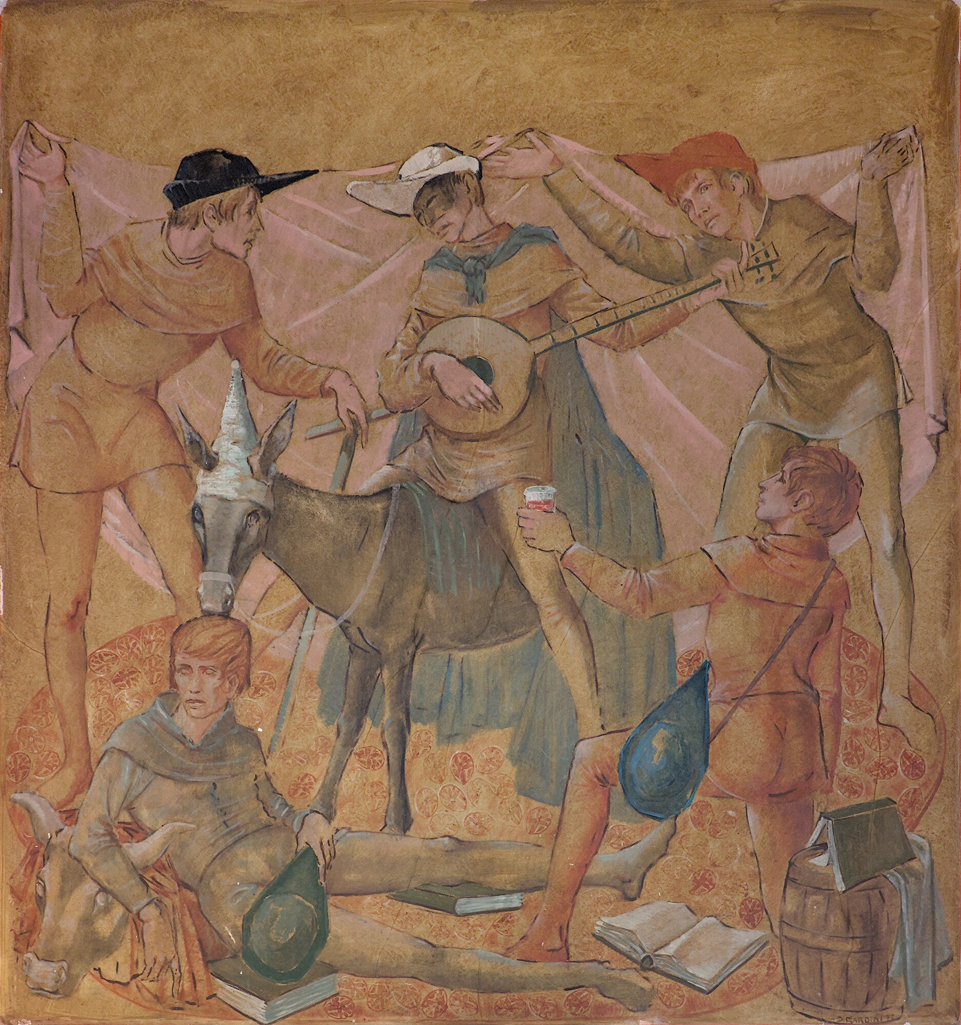Dionisio Gardini, grande dipinto murale, 1972, atrio della residenza universitaria Murialdo (Piero Marconi, 1968), via Antonio Grassi 42, Padova