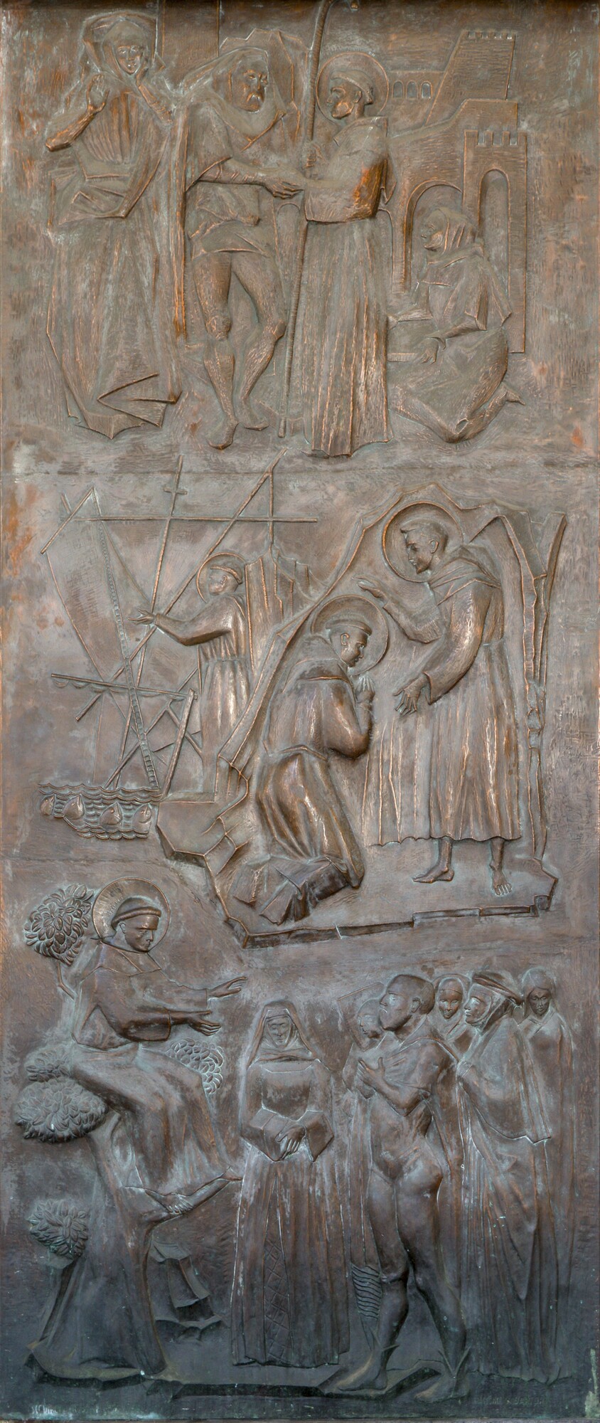Amleto Sartori (progetto), *Storie di Sant'Antonio* (rame sbalzato di Pietro Rossato e Renato Vanzelli), piazza del Santo, Padova