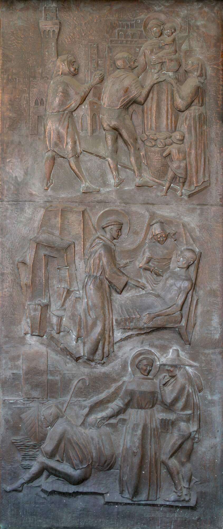 Amleto Sartori (progetto), *Storie di Sant'Antonio* (rame sbalzato di Pietro Rossato e Renato Vanzelli), piazza del Santo, Padova