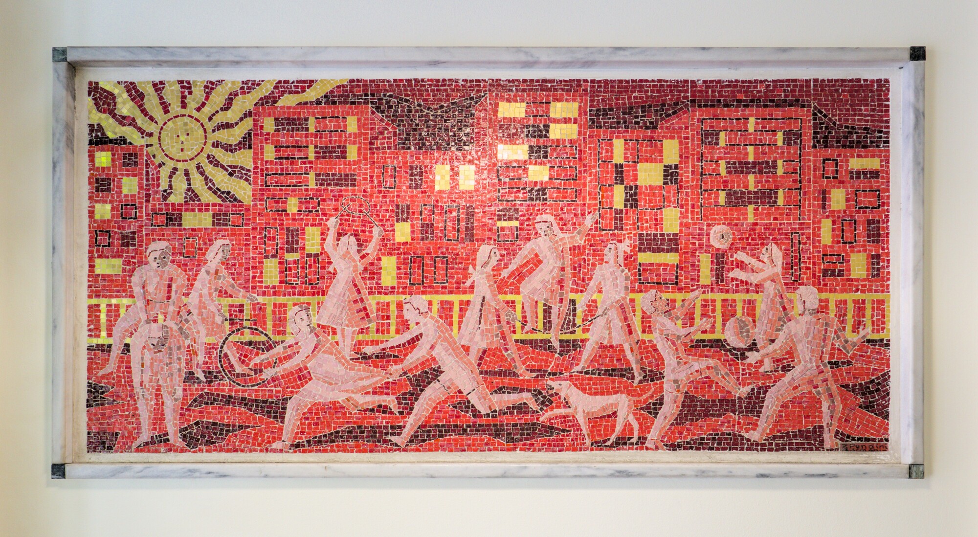 Fulvio Pendini (realizzazione: Arte Vetraria Scolari), pannello a mosaico in ingresso di condominio, complesso edilizio (Raoul Pillepich e Gino Rossi, 1955-58), via Beato Pellegrino 96, Padova