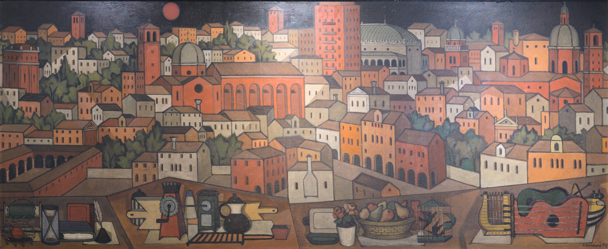 Fulvio Pendini, pannello dipinto, 1956, androne di condominio, complesso edilizio (Raoul Pillepich e Gino Rossi, 1955-58), via Beato Pellegrino 94, Padova